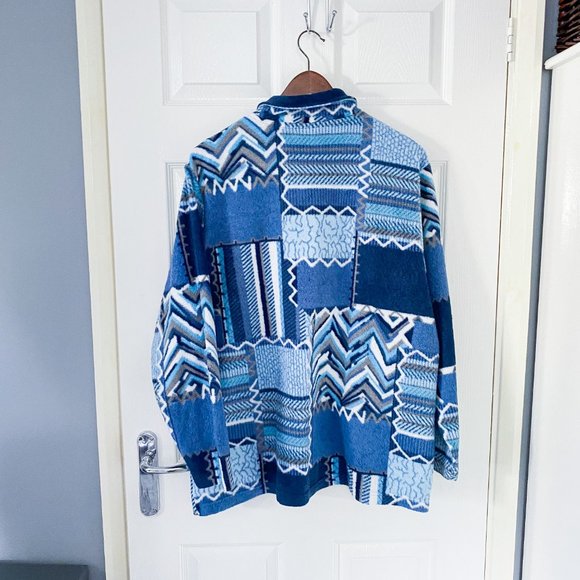 Vintage 90s patchwork collared fleece jacket in blue - Picture 5 of 5